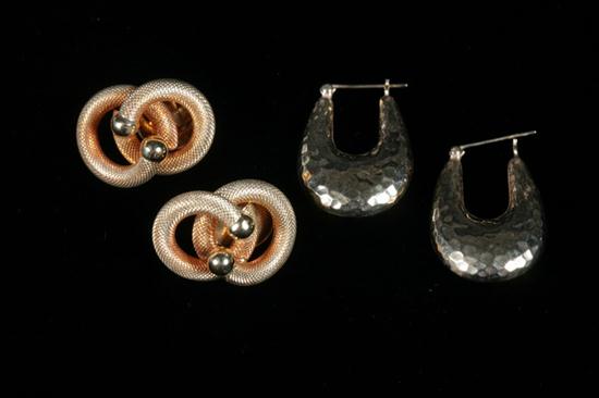 TWO PAIRS YELLOW GOLD EARRINGS.