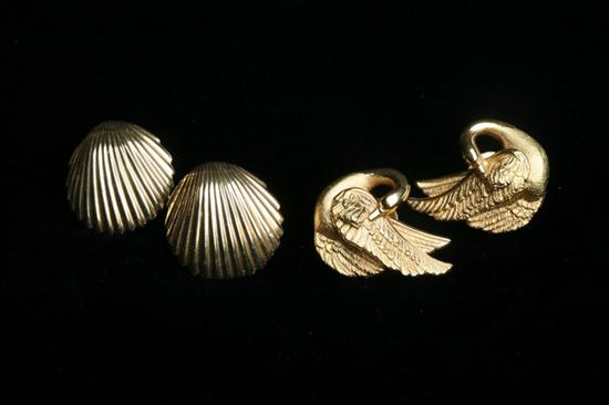TWO PAIRS YELLOW GOLD EARRINGS.