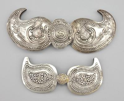 Two Paisley Shape Silver Metal Belt