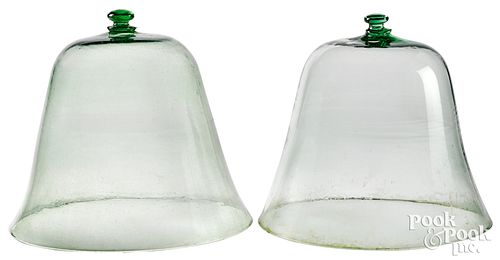 TWO PALE GREEN AQUA GLASS BELL