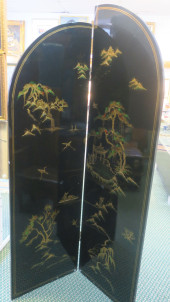 TWO PANEL GILT AND BLACK ASIAN