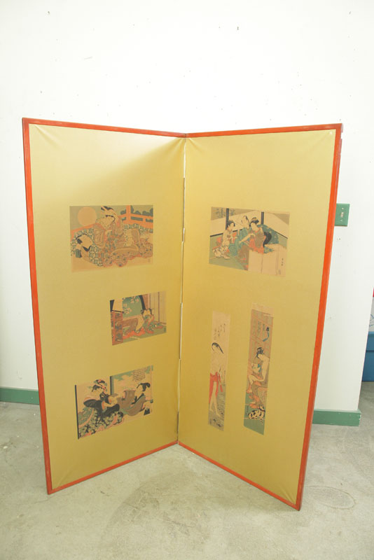TWO PANEL ORIENTAL SCREEN. Gold