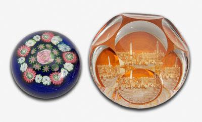 Two paperweights: one faceted,