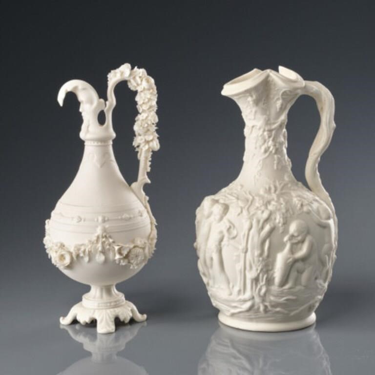 TWO PARIAN EWERSTwo parian ewers,