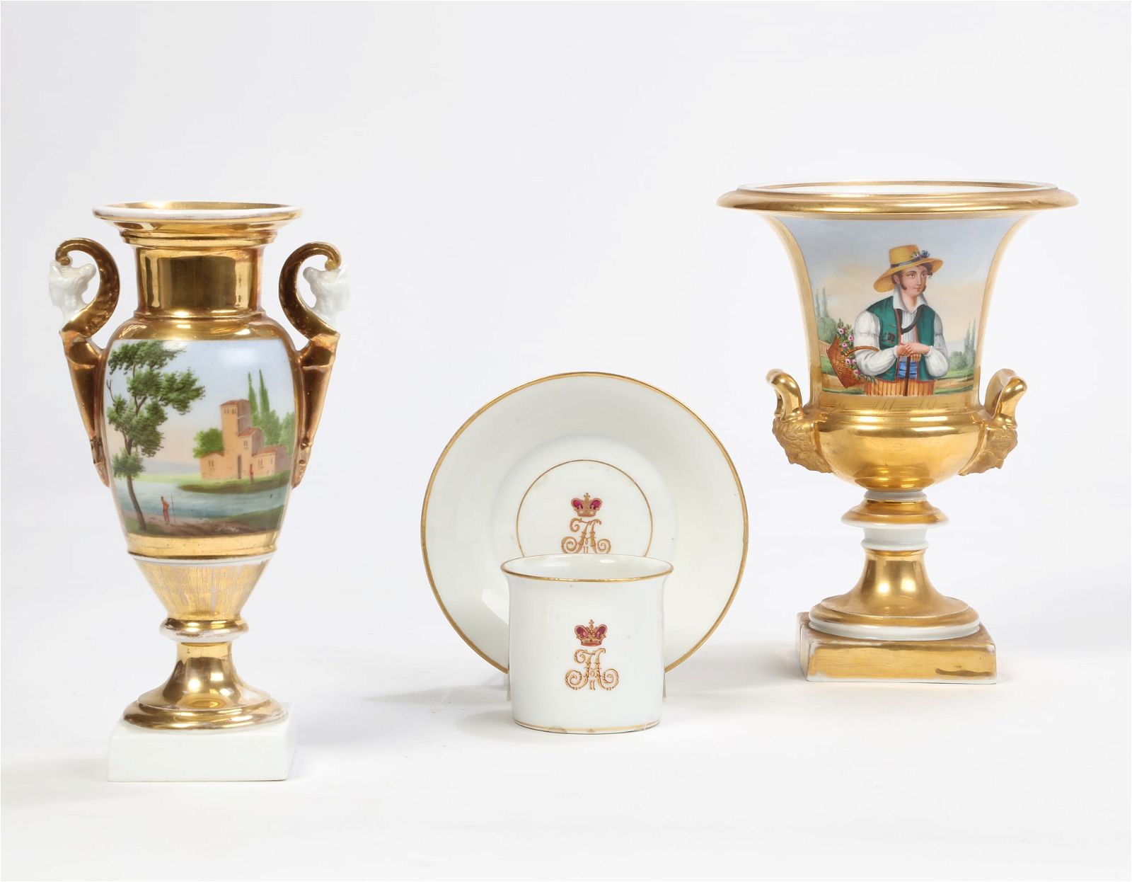 TWO PARIS PORCELAIN VASES & A