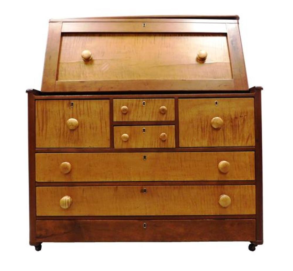 TWO-PART DESK WITH FIGURED MAPLE