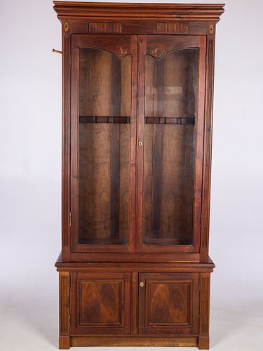 TWO PART INLAID WALNUT GUN CABINET,