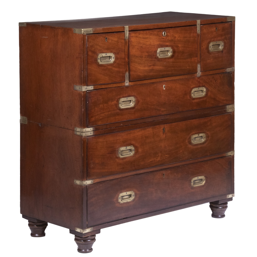 TWO PART MAHOGANY CAMPAIGN CHEST