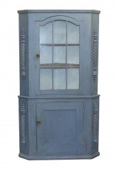 TWO-PART PINE CORNER CUPBOARD