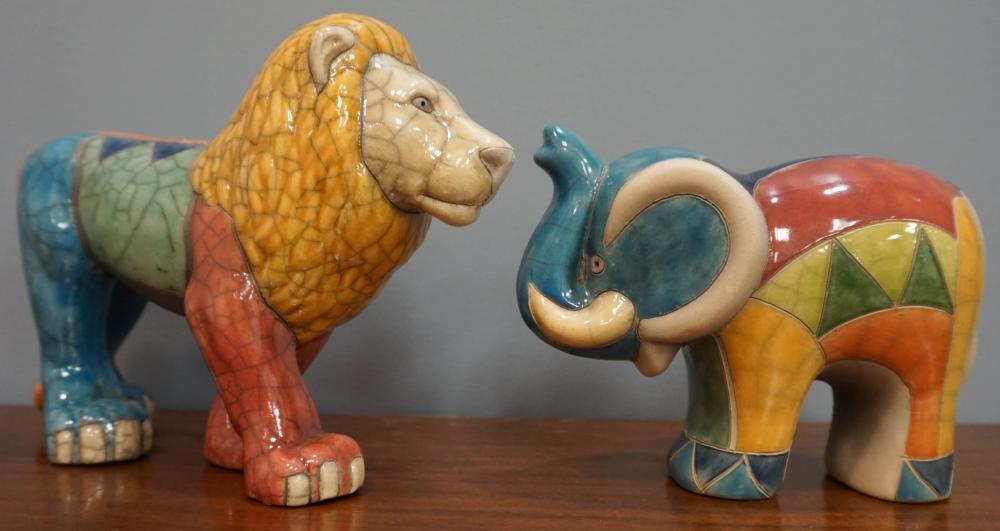 TWO PARTIAL GLAZED CERAMIC ANIMAL