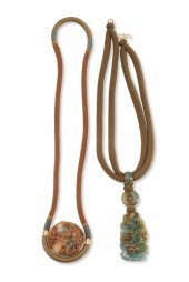 TWO PAT TSENG CARVED JADE NECK