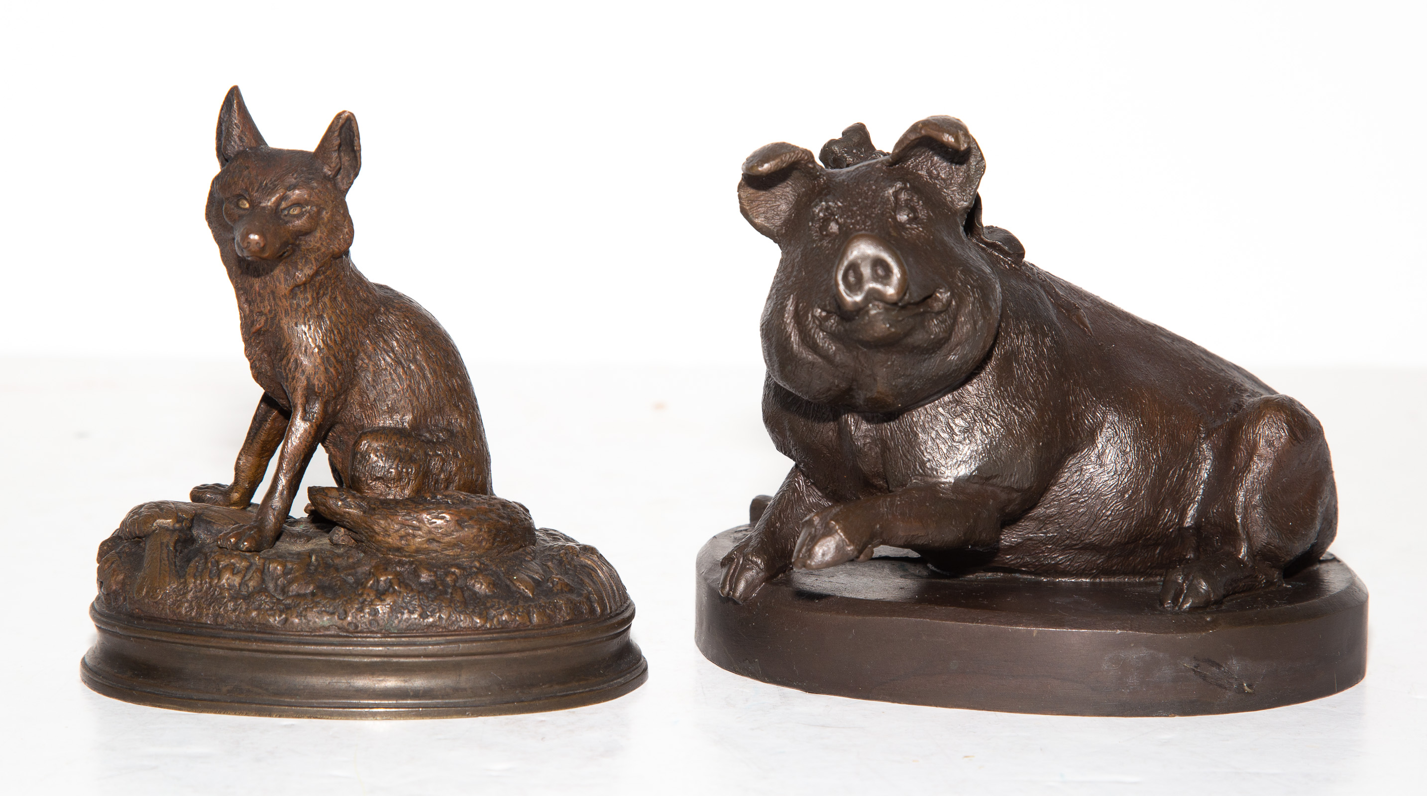 TWO PATINATED BRONZE ANIMAL FIGURES