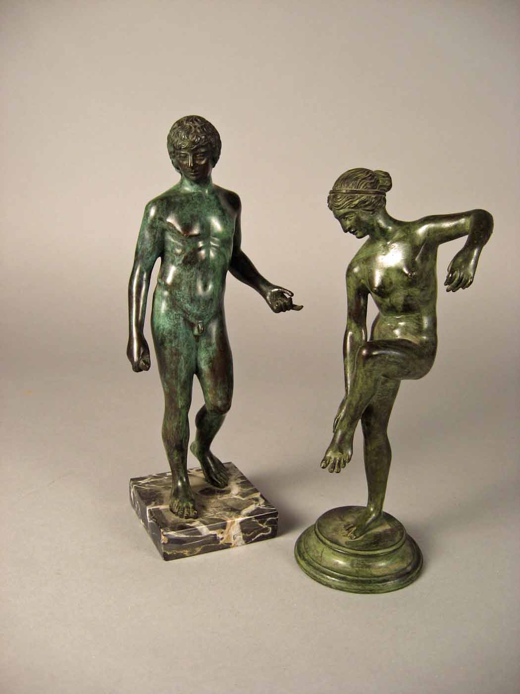 Two patinated bronze classical