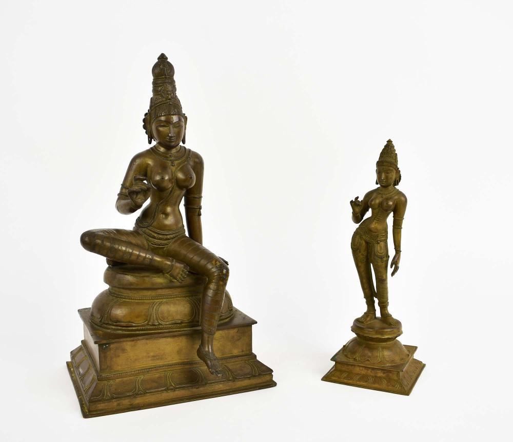 TWO PATINATED BRONZE FIGURES OF