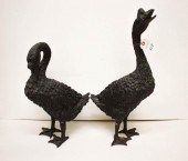 TWO PATINATED BRONZE WATERFOWL