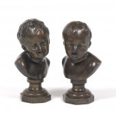 TWO PATINATED CABINET BRONZE B