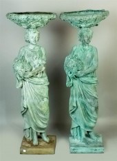 TWO PATINATED METAL CARYATID B