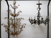TWO PATINATED METAL CHANDELIER