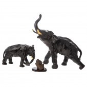 TWO PATINATED METAL ELEPHANTS