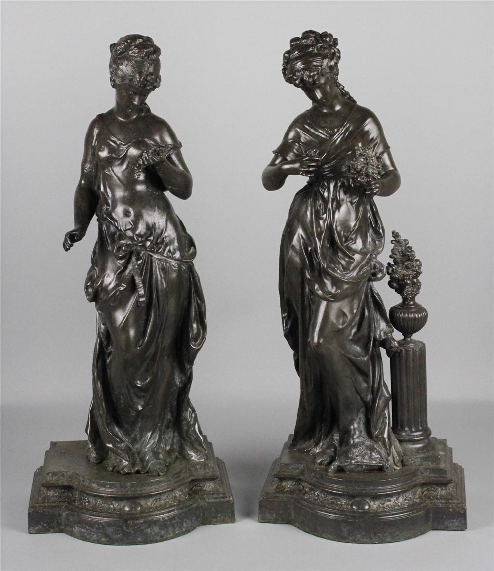 TWO PATINATED METAL FIGURES OF