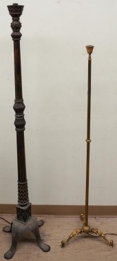 TWO PATINATED METAL FLOOR LAMP