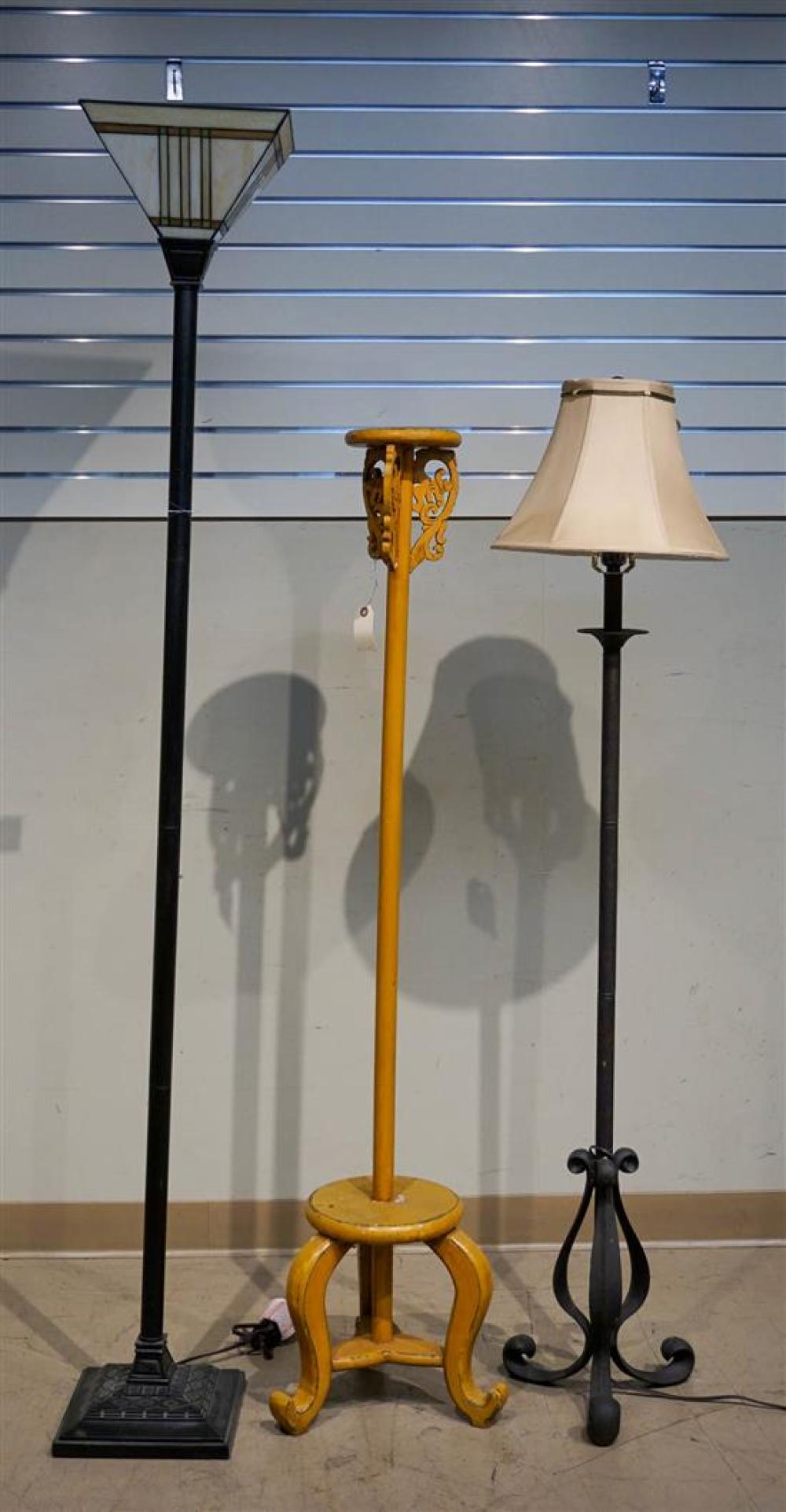 TWO PATINATED METAL FLOOR LAMPS AND