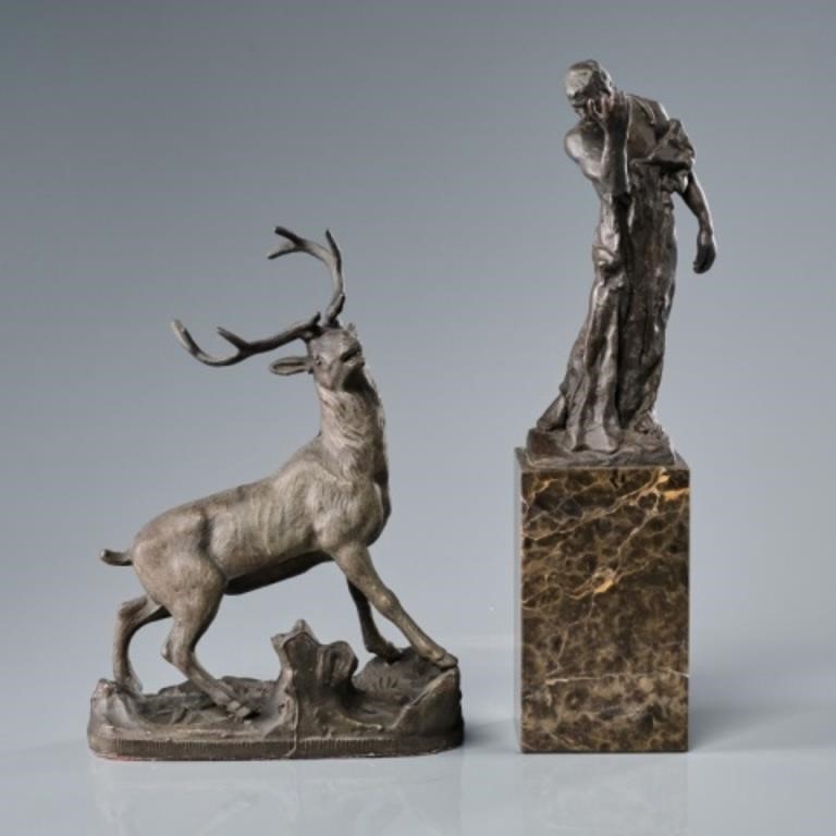 TWO PATINATED METAL SCULPTURESTwo
