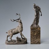 TWO PATINATED METAL SCULPTURES