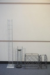TWO PATINATED METAL WINE RACKS
