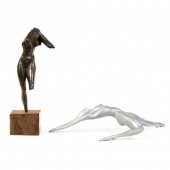 TWO PATINATED OR ENAMELED BRON