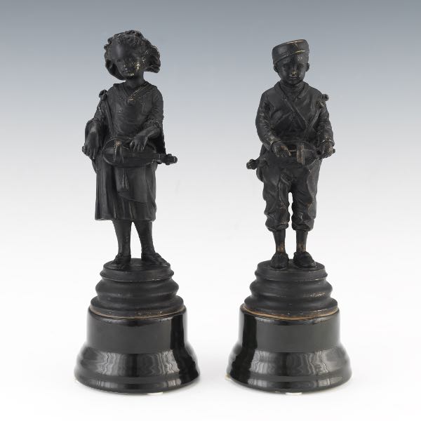 TWO PATINATED SPELTER CABINET