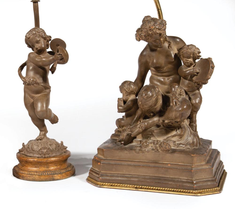 TWO PATINATED TERRACOTTA FIGURAL