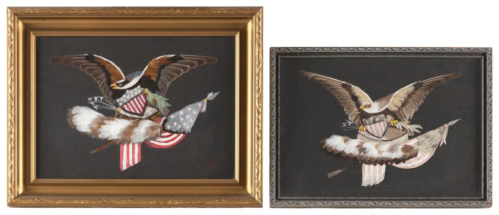 TWO PATRIOTIC FEATHERWORK