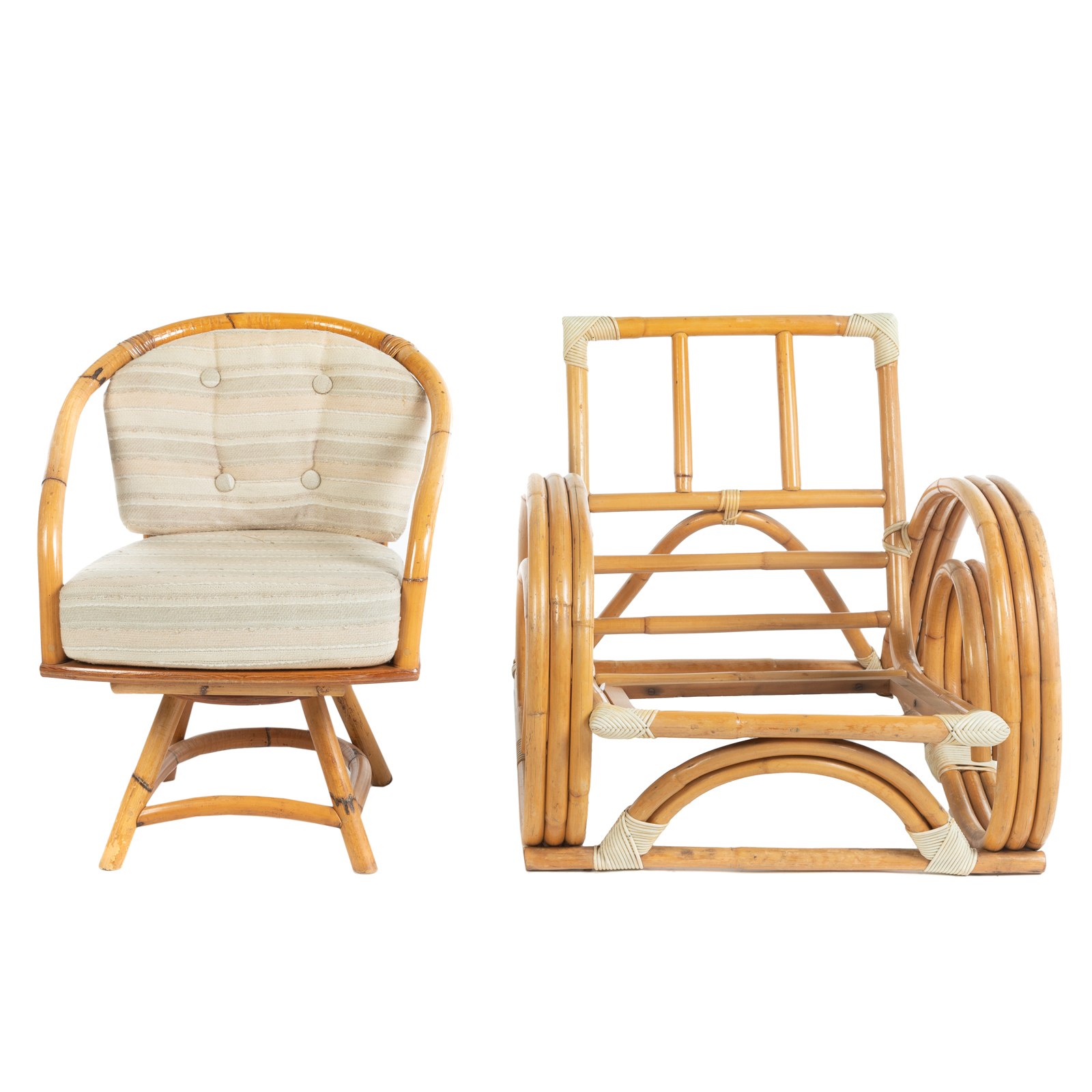 TWO PAUL FRANKL STYLE RATTAN CHAIRS