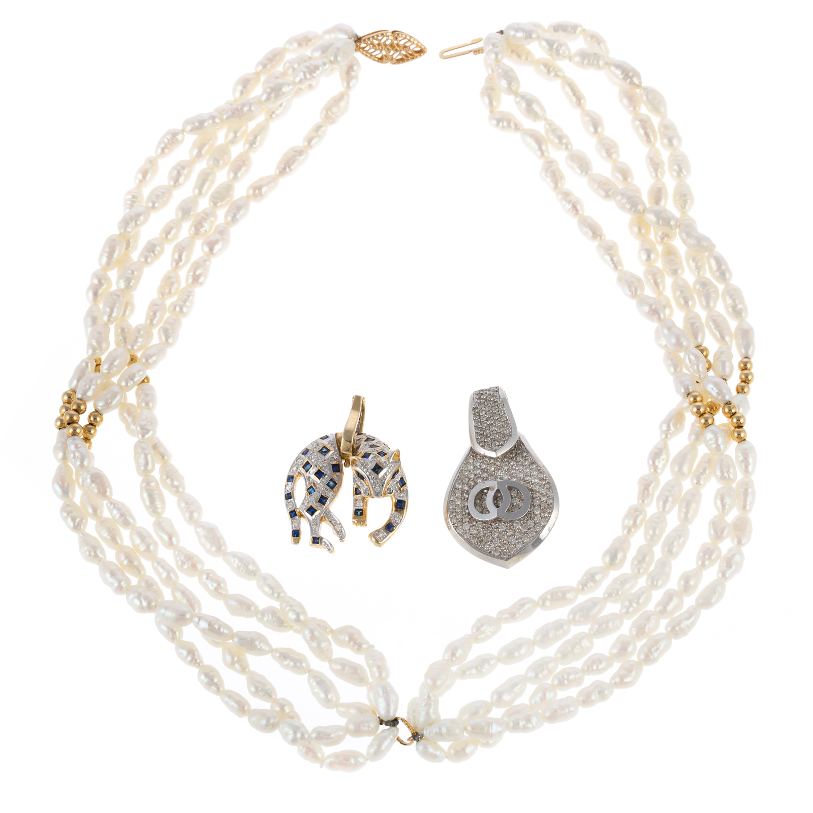 TWO PAVE DIAMOND PENDANTS & FWP