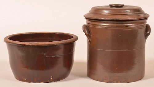 TWO PCS. OF GLAZED STONEWARE.Two