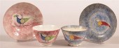 TWO PEAFOWL SPATTERWARE CUPS A
