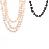 TWO PEARL NECKLACES, WHITE THR