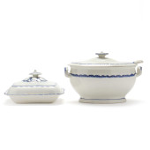 TWO PEARLWARE BLUE SHELL EDGE