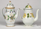 TWO PEARLWARE COFFEE POTS, EAR