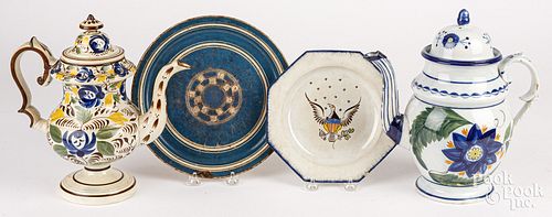 TWO PEARLWARE COFFEEPOTS, ETC.Two