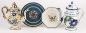 TWO PEARLWARE COFFEEPOTS, ETC.