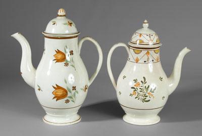 Two pearlware coffeepots: one