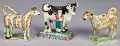 TWO PEARLWARE COW CREAMERS AND