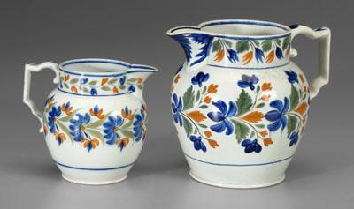 Two pearlware pitchers, similar
