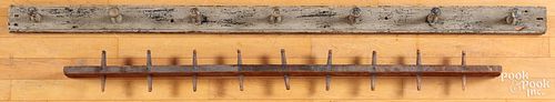 TWO PEG RACKS, 19TH C., ONE