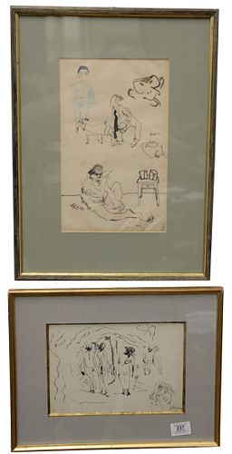 TWO PEN AND INK DRAWINGS BY JULES