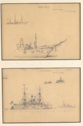 TWO PENCIL SKETCHES MATTED AND