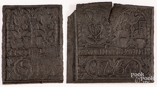 TWO PENNSYLVANIA IRON STOVE PLATES,