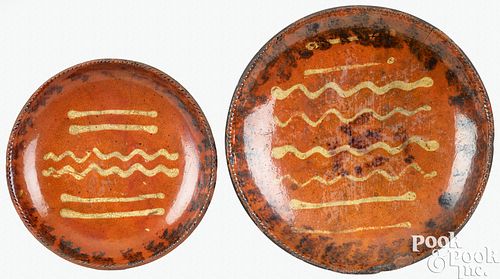 TWO PENNSYLVANIA REDWARE PLATES,